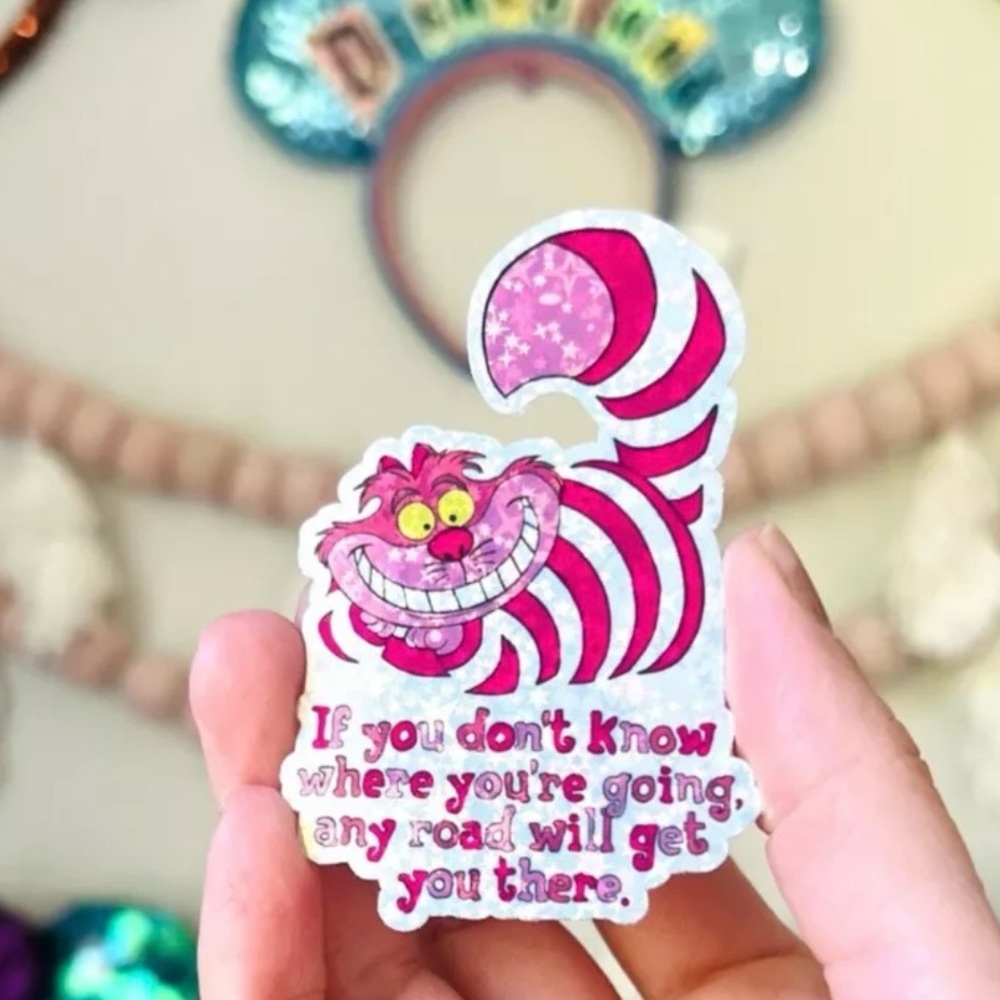 Alice in wonderland Cheshire Cat holographic glitter sticker 3”